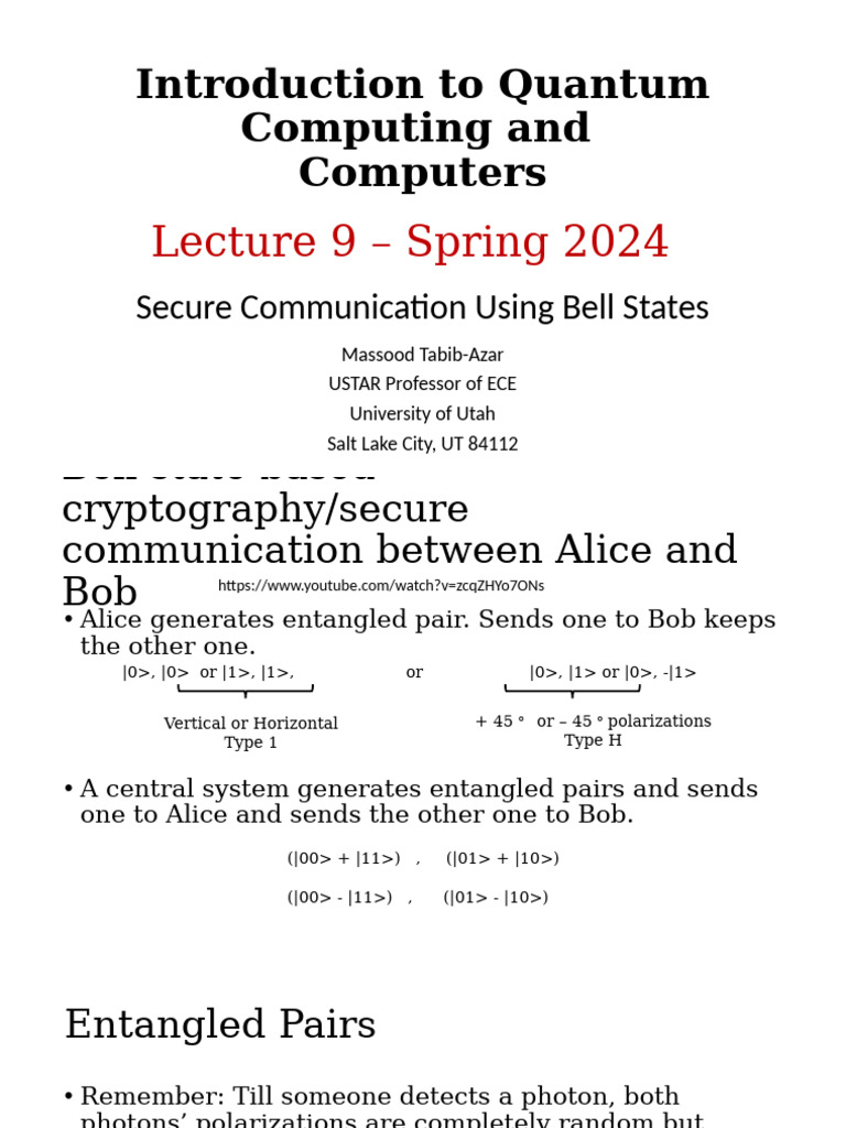 Secure Quantum Communication with Bell States | PDF | Quantum ...