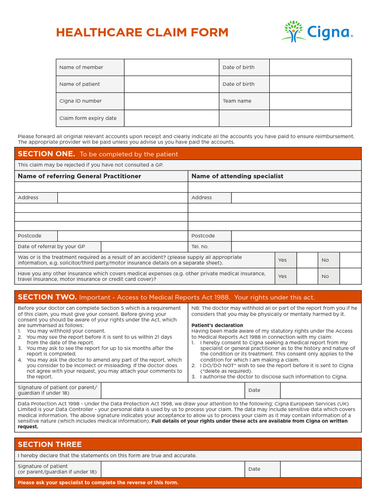 Healthcare Claim Form Instructions | PDF | Patient | Hospital