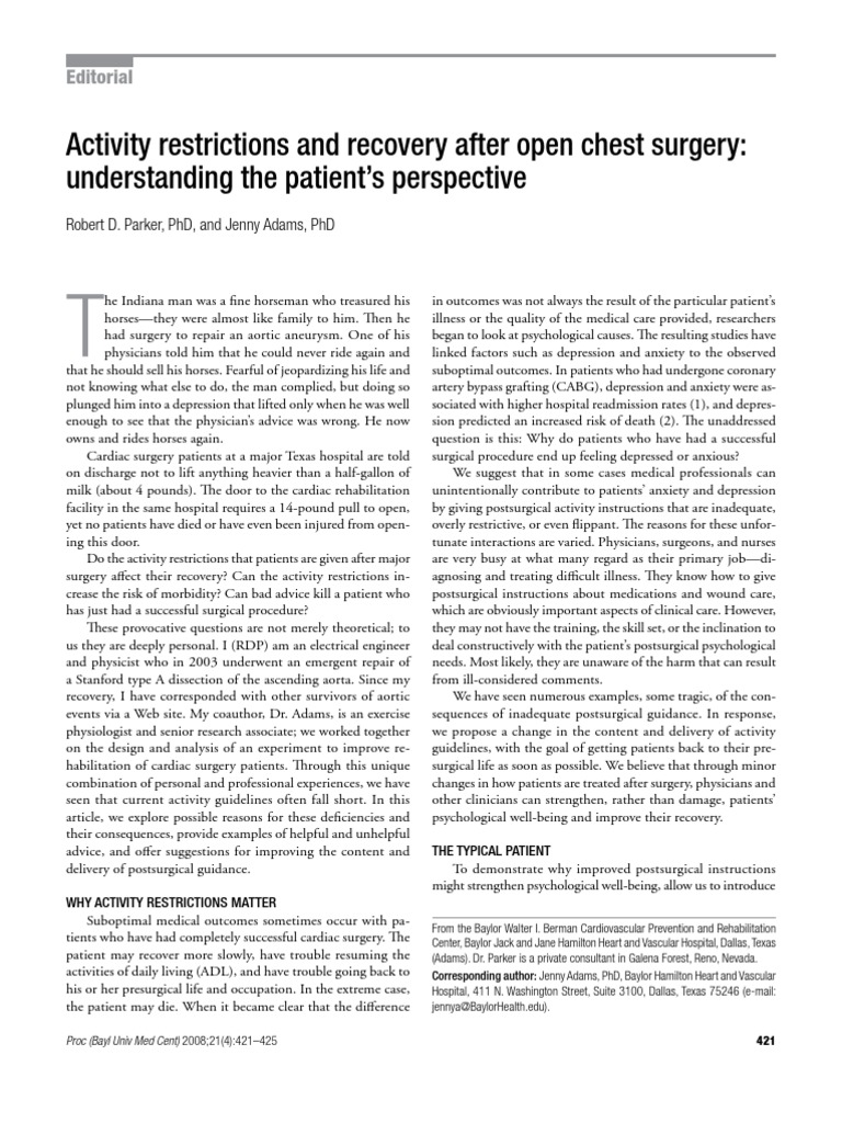 Activity Restrictions and Recovery After Open Chest Surgery
