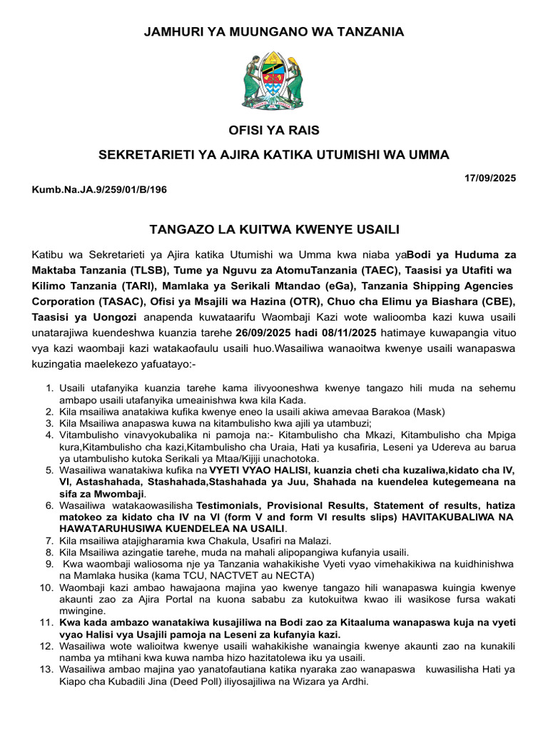 Jamhuri Ya Muungano Wa Tanzania | PDF