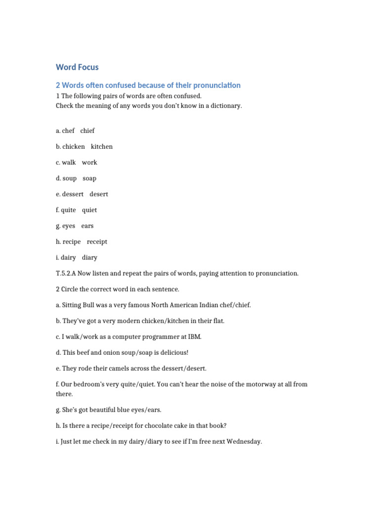 Word Focus Exercise | PDF
