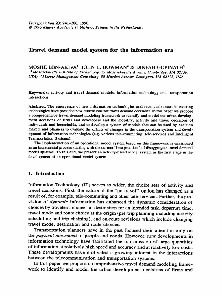 Travel Demand Modeling in the IT Era | PDF | System | Labour Economics