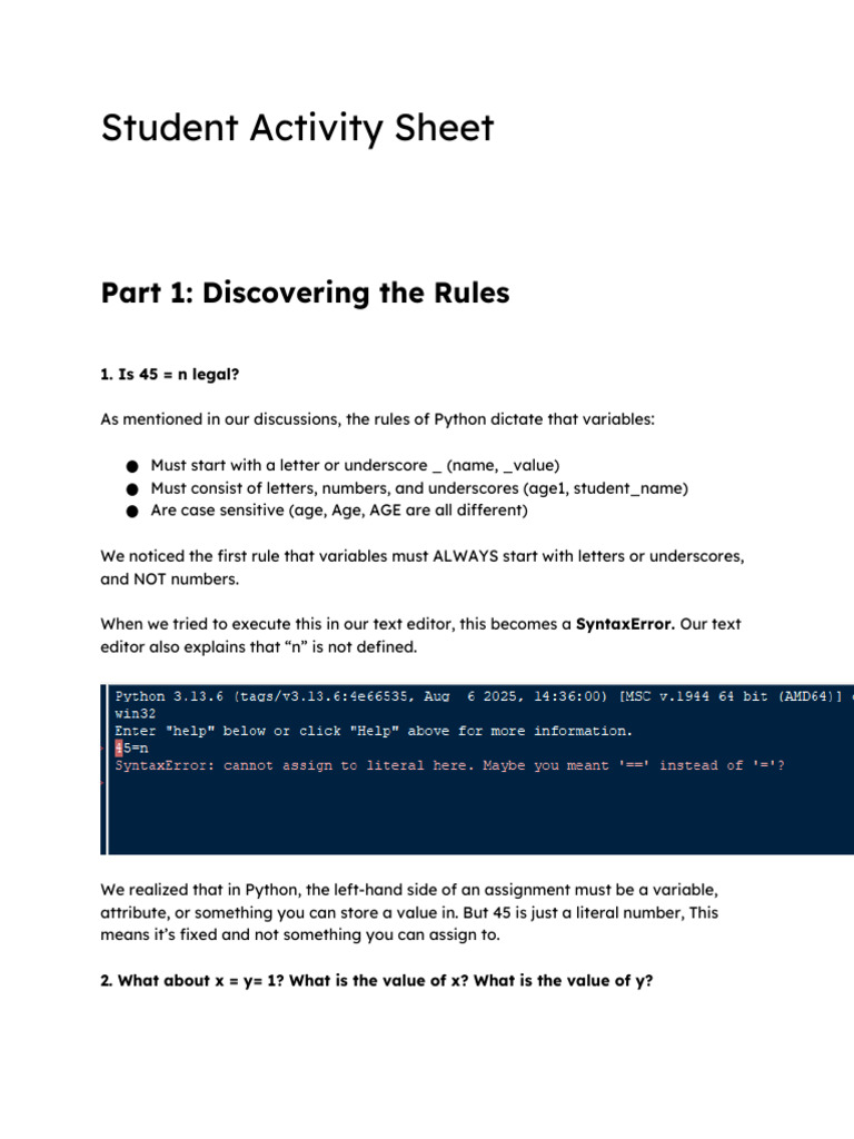 Python Basics: Variable Rules & Calculations | PDF | Pi | Computer ...