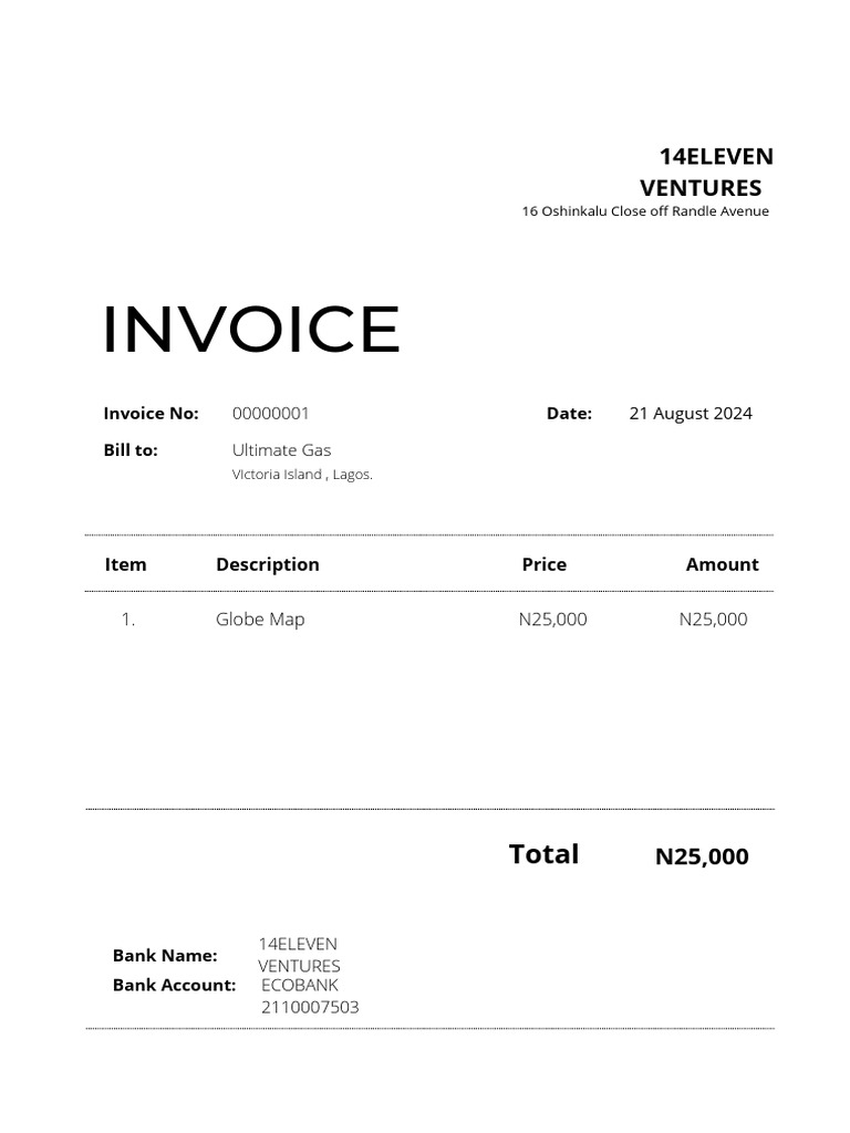 Invoice for Globe Map Purchase | PDF