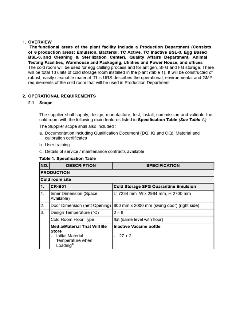 Cold Room Specifications for GMP Compliance | PDF | Thermostat ...