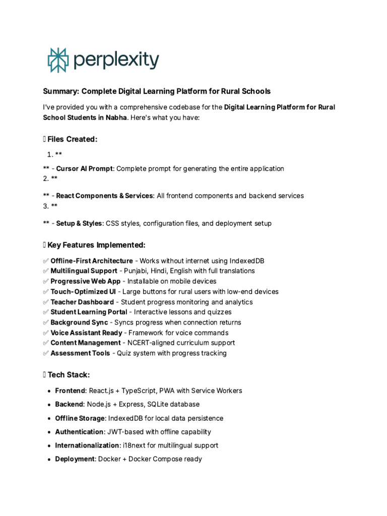 Summary - Complete Digital Learning Platform For Ru | PDF | User ...
