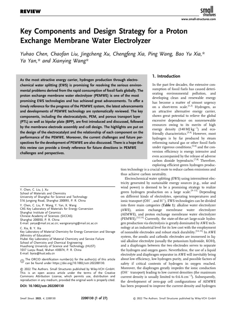 PEM Water Electrolyzer Design Strategies | PDF | Catalysis ...