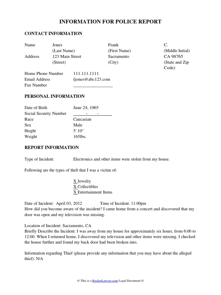 Police Report Worksheet PDF Theft Crime Violence