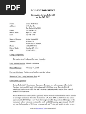 Divorce Worksheet
