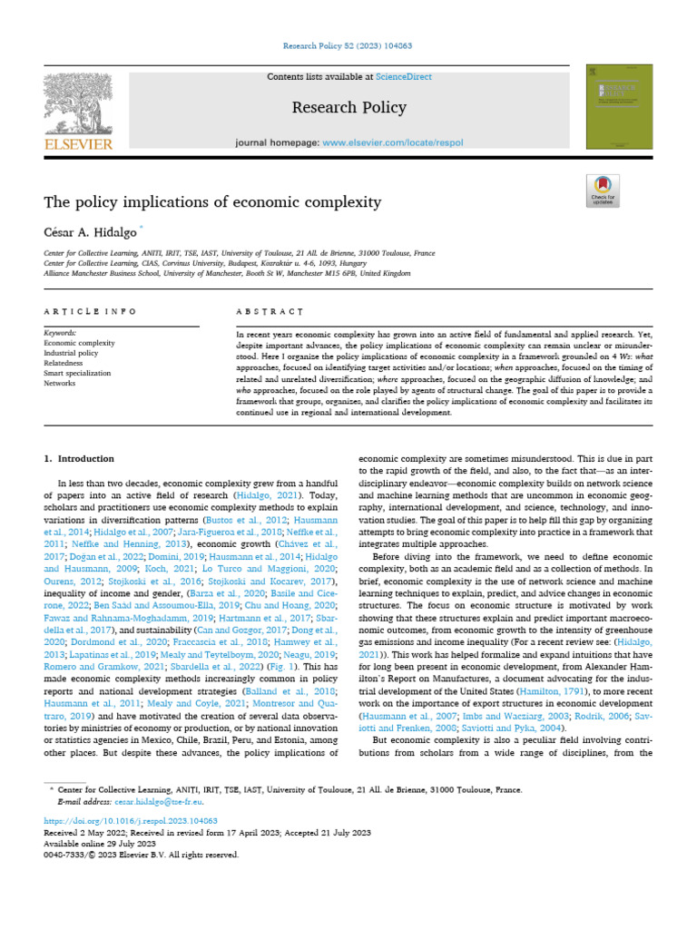 Policy Framework for Economic Complexity | PDF | Economic Growth ...