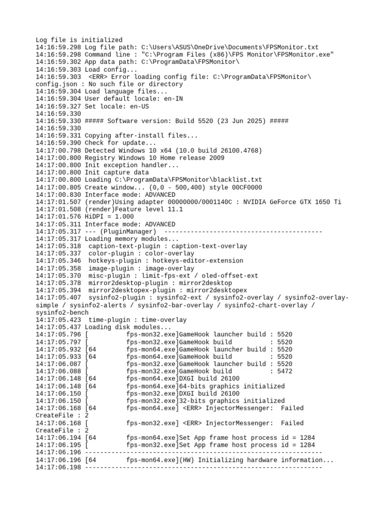 FPS Monitor Initialization Log | PDF | Floppy Disk | Graphics ...