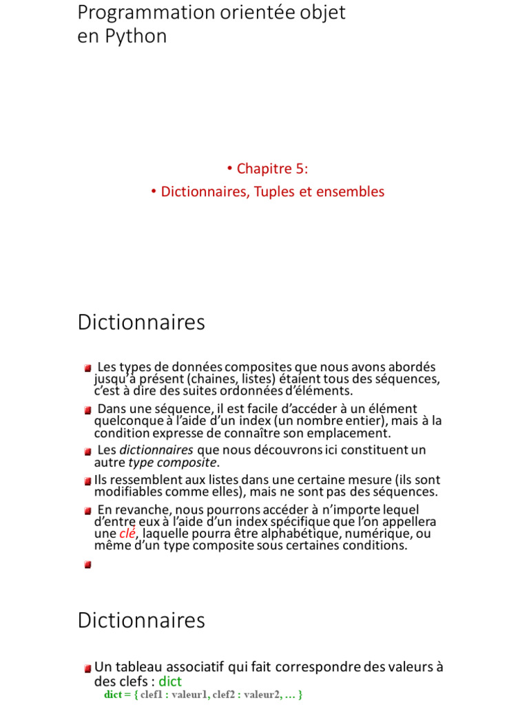 Dictionnaires, Tuples et Ensembles en Python | PDF | Structure de ...