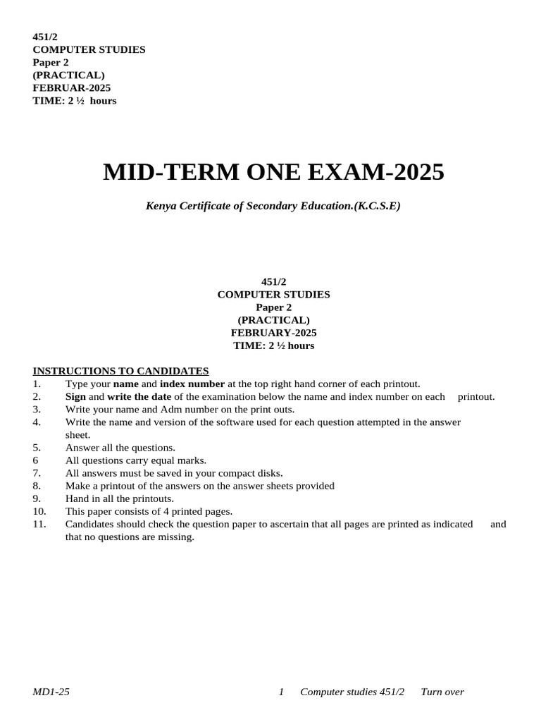 K.C.S.E 2025 Computer Studies Paper 2 | PDF | Information Retrieval ...