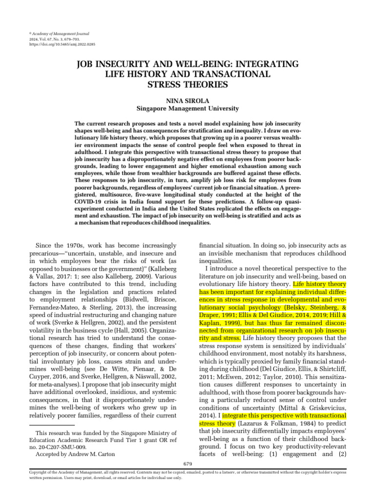 Job Insecurity's Impact on Well-Being | PDF | Stress (Biology) | Well Being