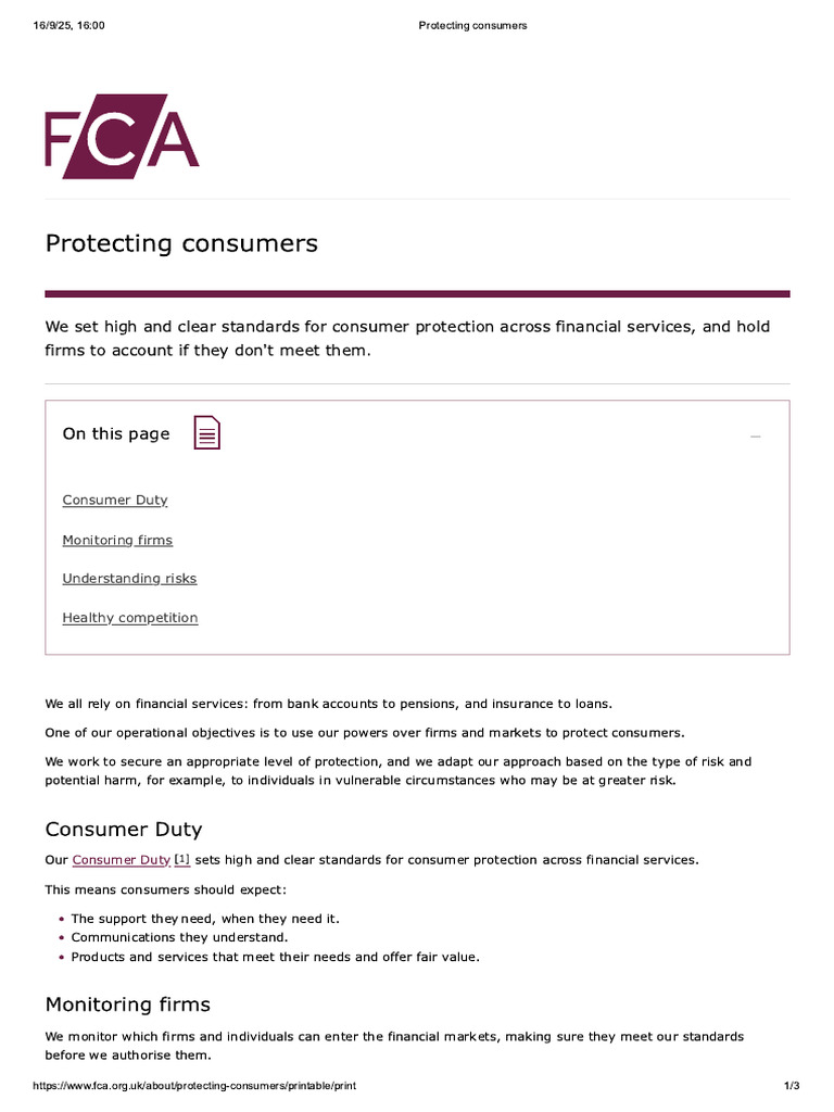 Protecting Consumers FCA | PDF
