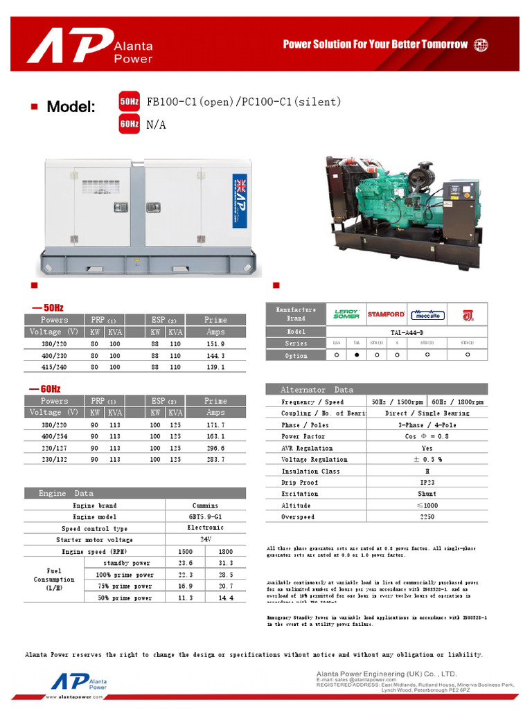 Cummins Generator Specifications Guide | PDF | Engines | Ac Power
