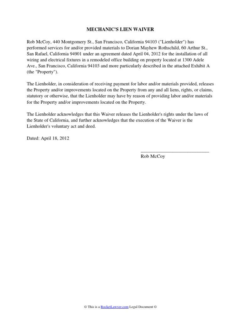 Mechanic's Lien Waiver