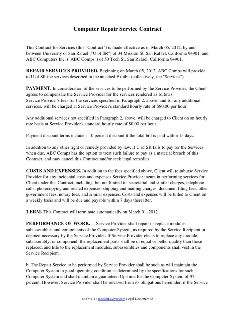 Computer Repair Contract | PDF