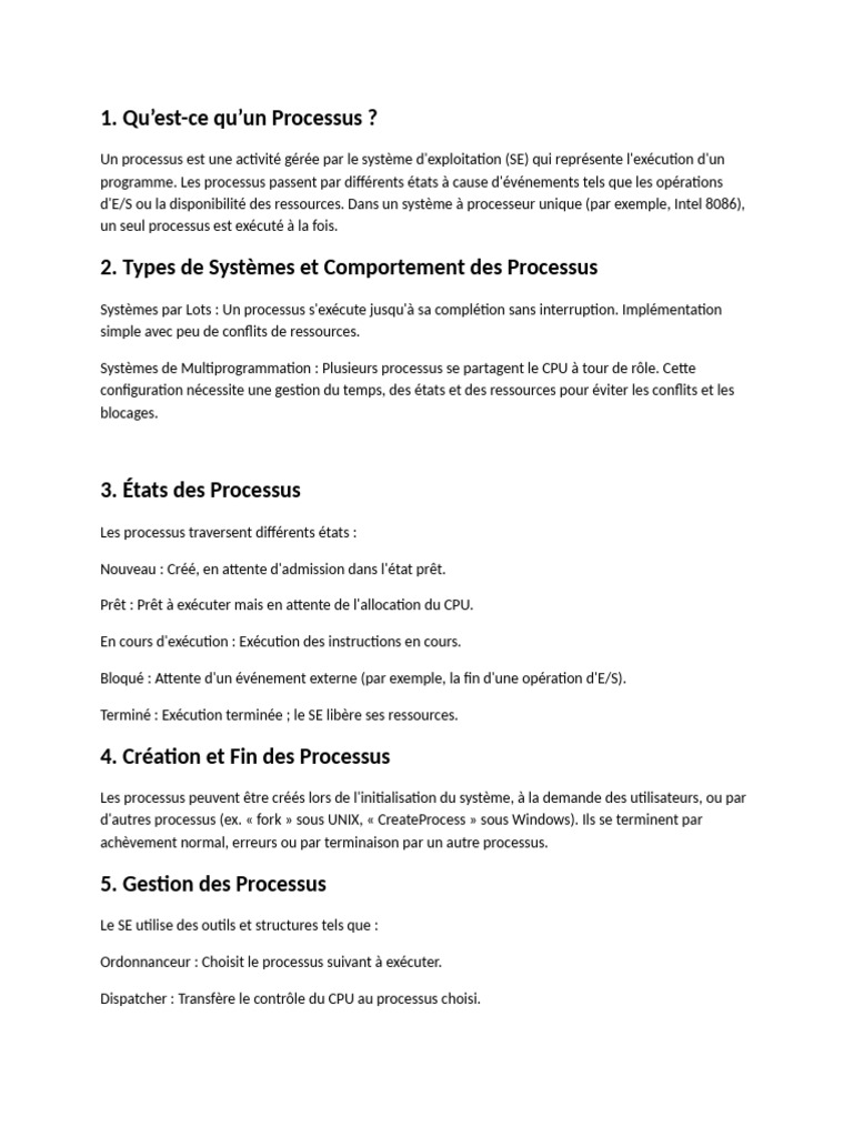 Gestion des Processus en Informatique | PDF | Ordonnancement dans les ...