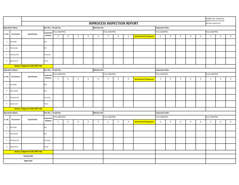 In-Process Inspection Report Template | PDF