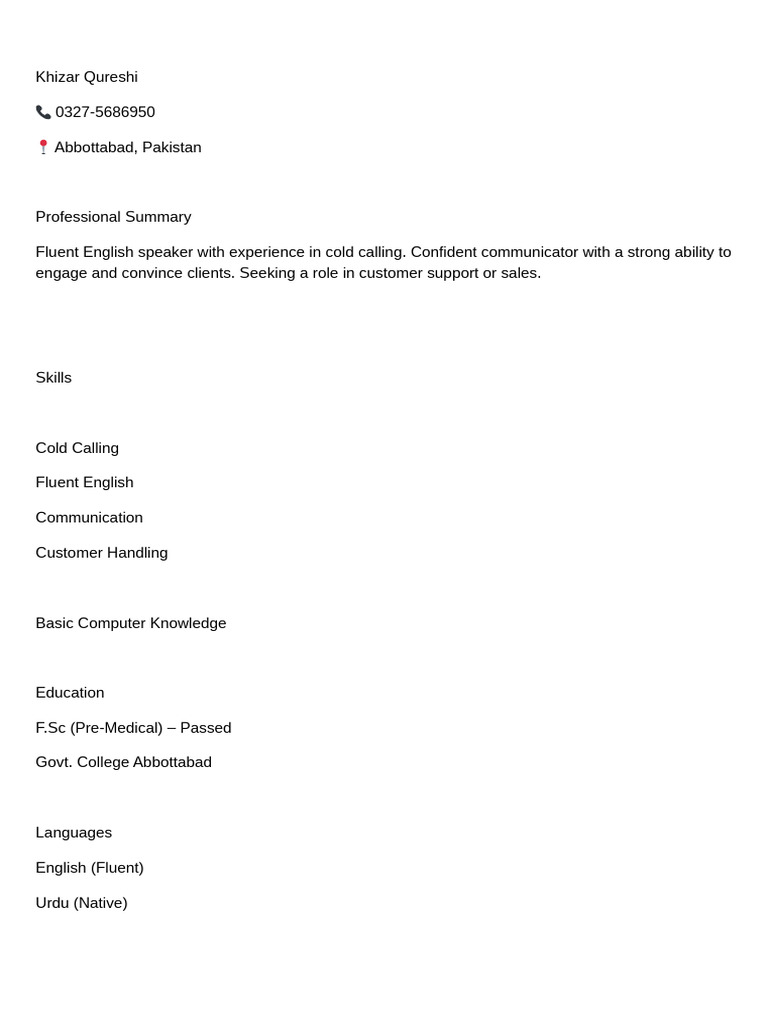 Great! Based On Your Info, Here's A Short CV You Can Copy-Paste or ...