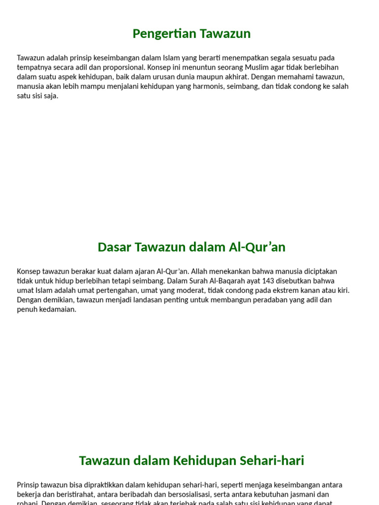 Prinsip Tawazun dalam Kehidupan Seimbang | PDF