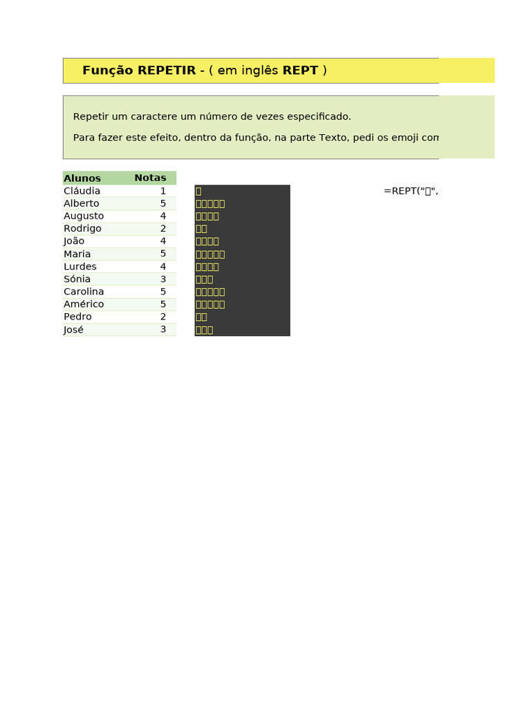 Notas de Alunos e Função REPT Excel | PDF