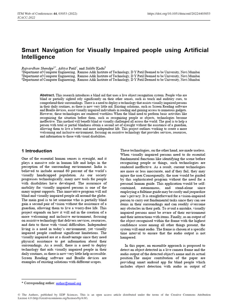 AI-Powered Navigation for the Visually Impaired | PDF | Visual ...