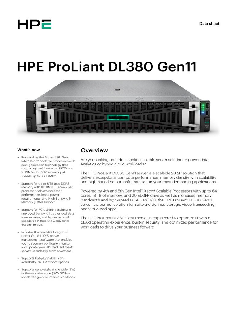 HPE ProLiant DL380 Gen11 Data Sheet-PSN1014696069SGEN | PDF ...