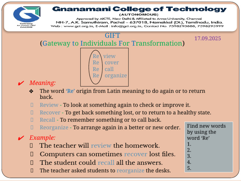 Understanding 'Re' Words and Their Uses | PDF