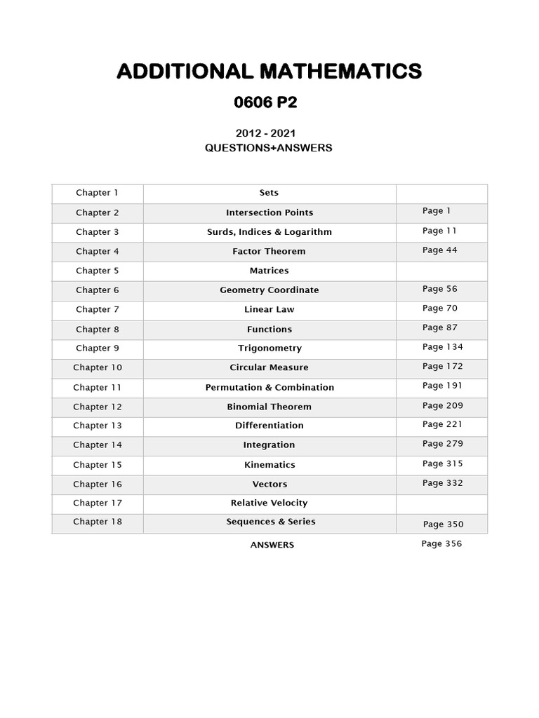 IGCSE Additional Mathematics Guide | PDF | Geometry | Algebra