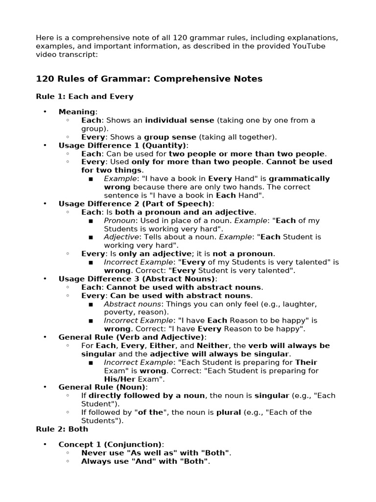 120 Essential Grammar Rules Explained | PDF | Grammatical Number | Plural