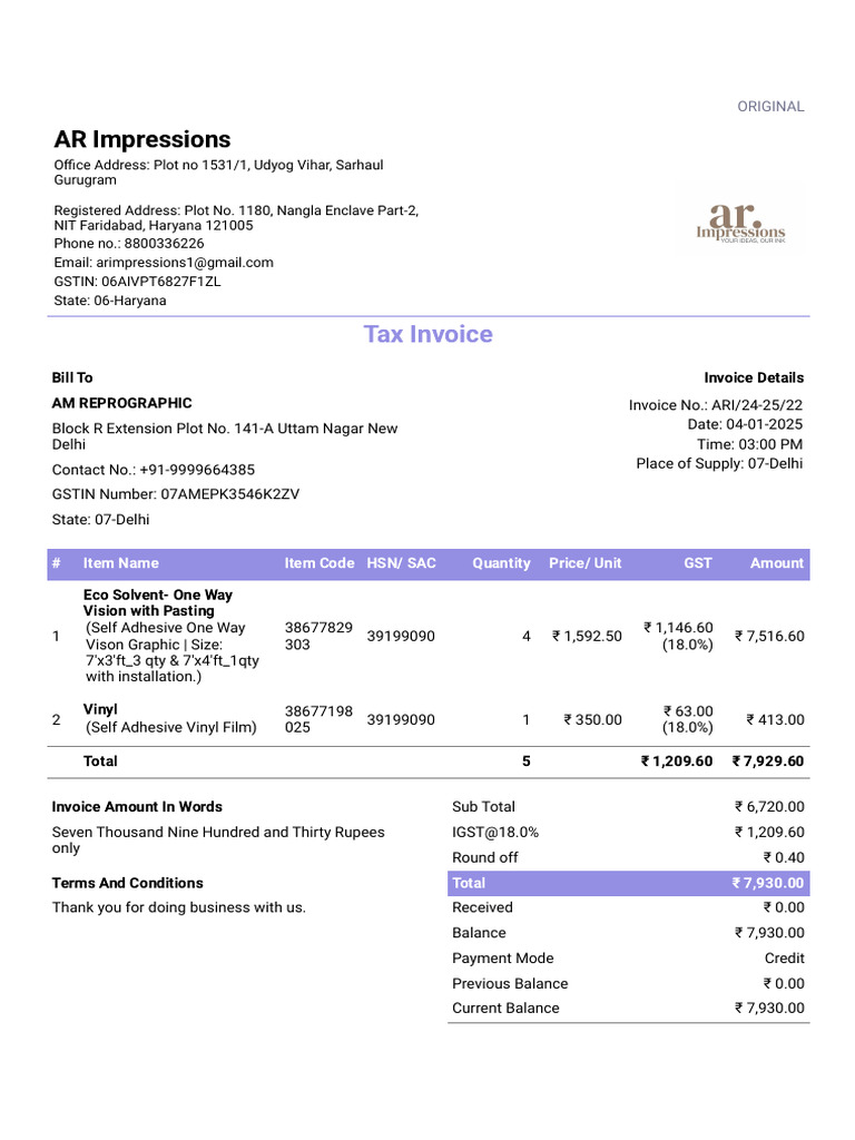 Am Reprographic - Ari 24-25 22-04-01-2025 - Original | PDF | Invoice ...