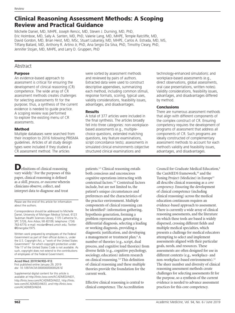 Clinical Reasoning Assessment Methods | PDF | Medical Diagnosis ...