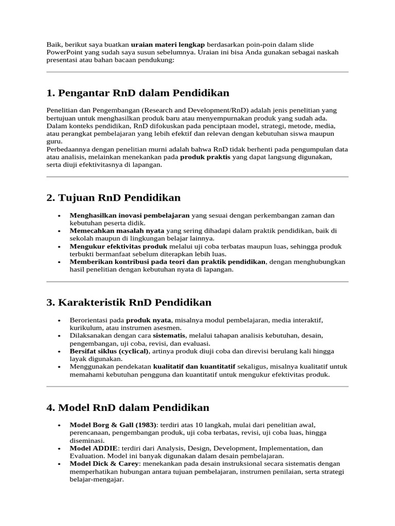 RnD dalam Pendidikan: Inovasi dan Implementasi | PDF