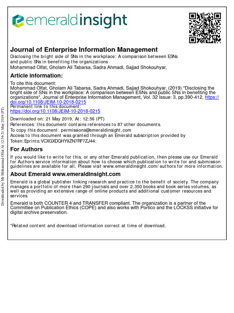 Disclosing The Bright Side of SNs in The | PDF | Job Satisfaction ...