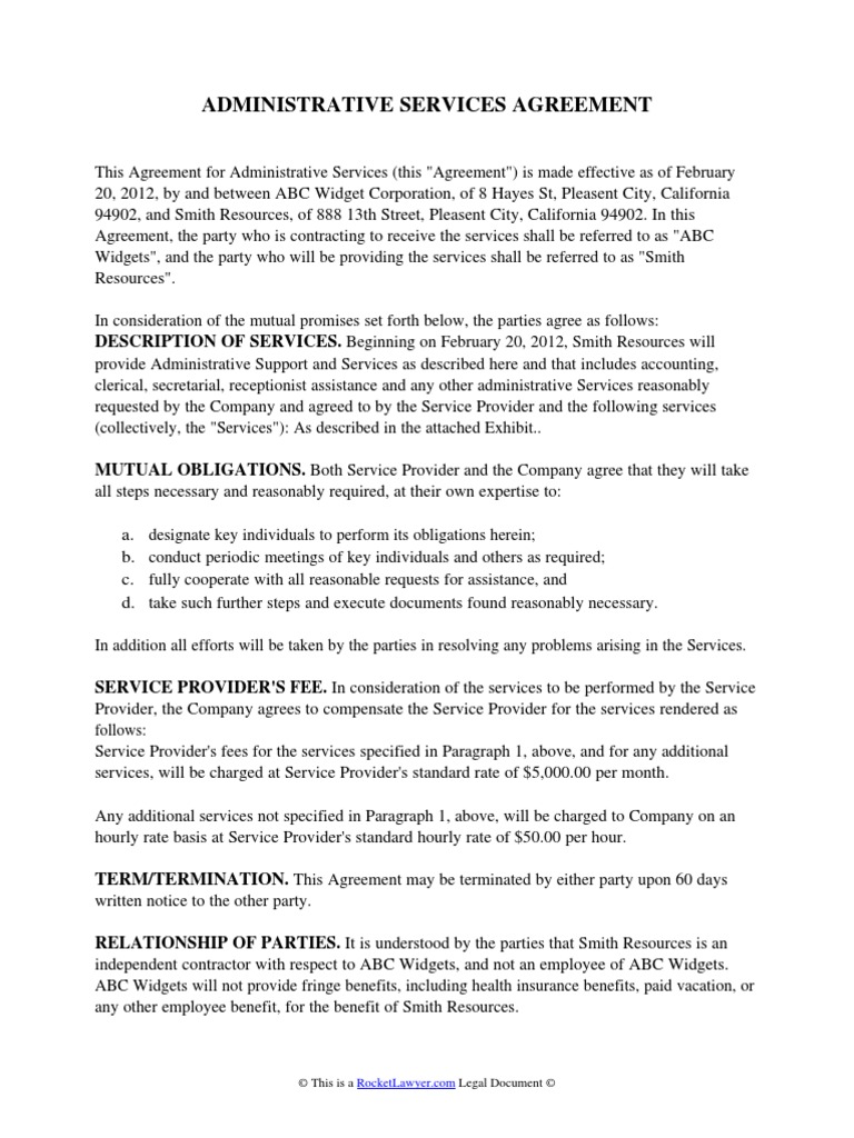 Administrative Services Contract | PDF | Indemnity | Civil Law (Legal ...