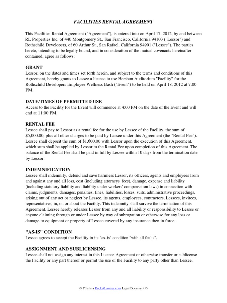 Venue Rental Agreement | PDF | Lease | Indemnity