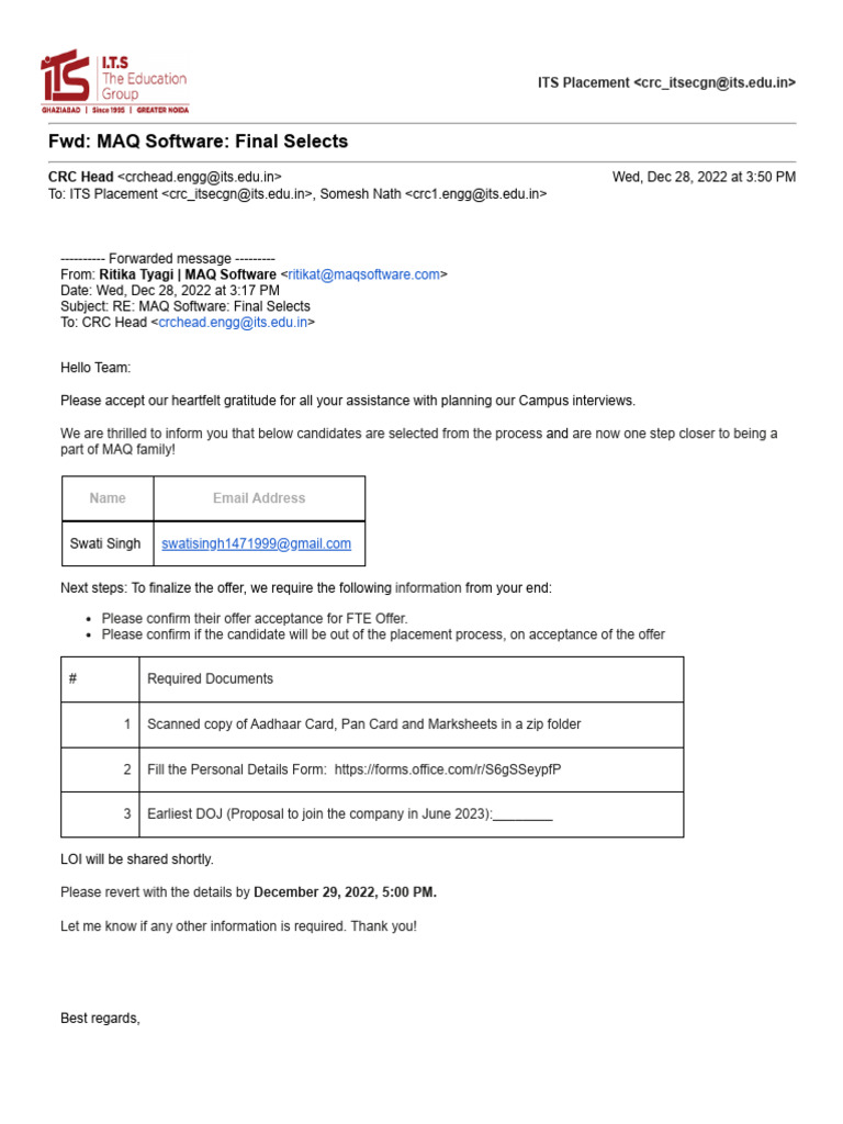 FWD: MAQ Software: Final Selects: CRC Head | PDF | Mail
