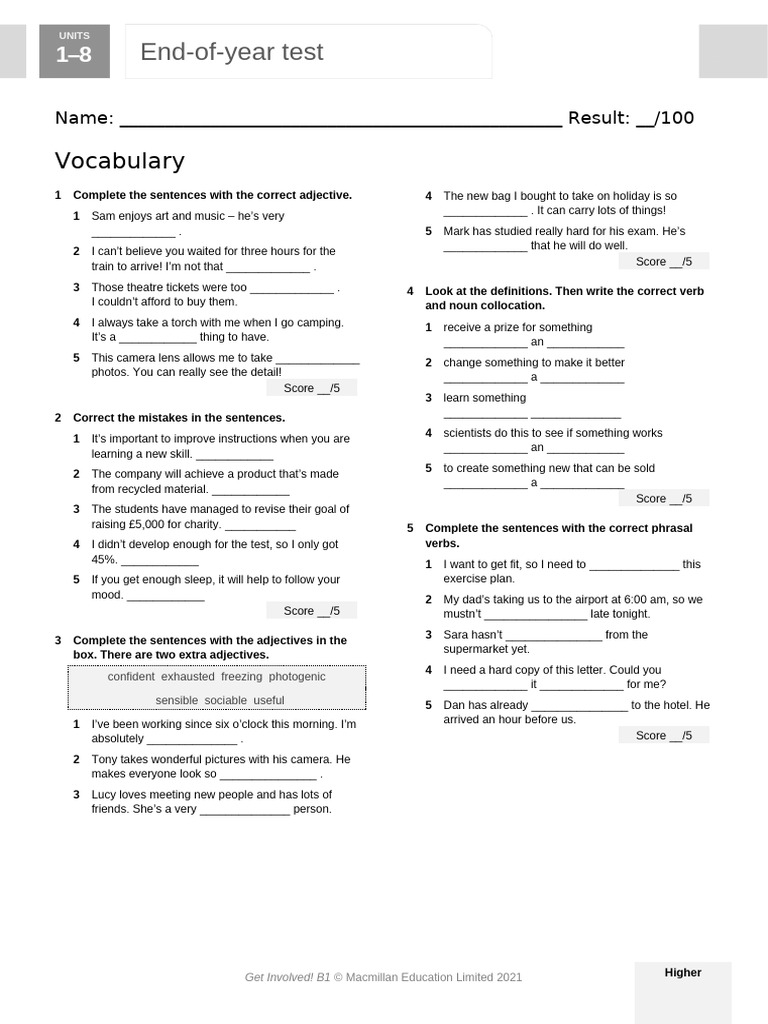 End-of-Year English Test for B1 Level | PDF | Linguistics