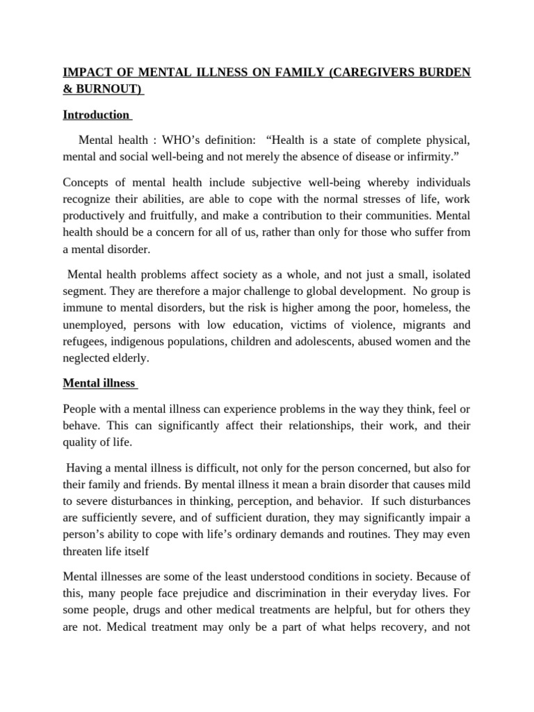 Impact of Mental Illness On Family | PDF | Mental Disorder | Caregiver