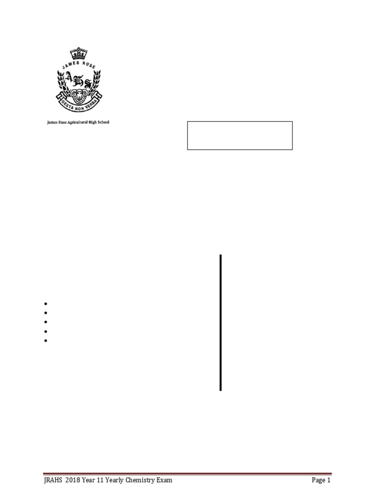 James Ruse 2018 Chemistry Prelim Yearly & Solutions | PDF | Reaction ...