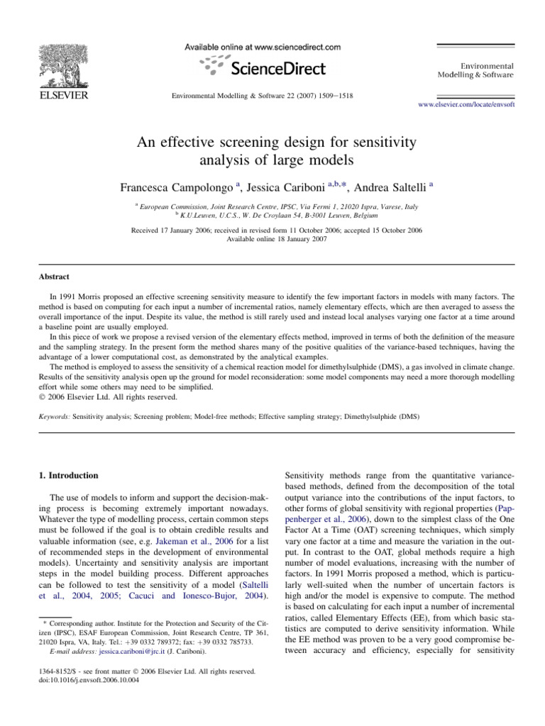 Revised Elementary Effects Method | PDF | Sensitivity Analysis