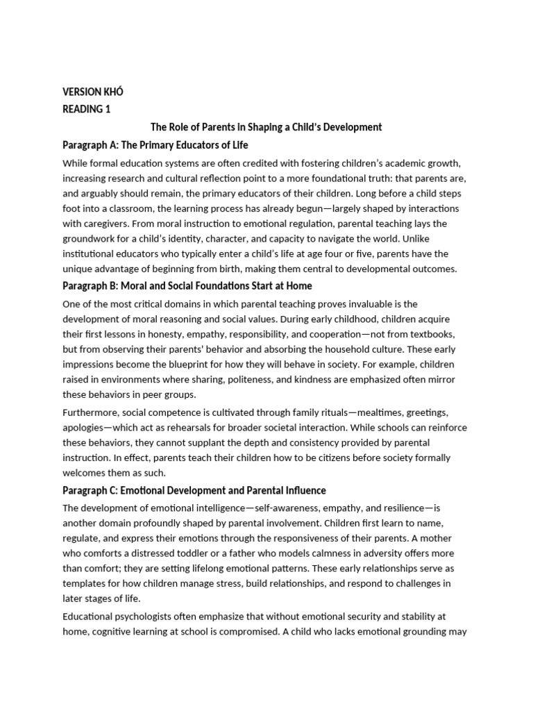 Parents' Crucial Role in Child Development | PDF | Teachers | Learning
