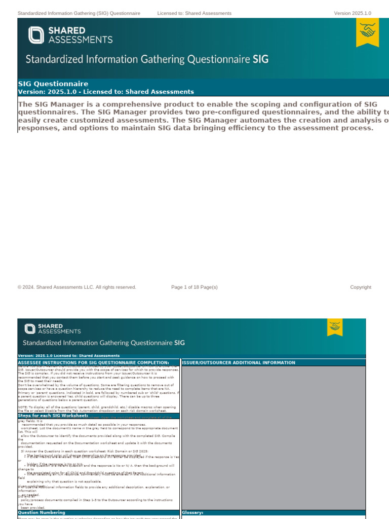 SIG Questionnaire 2025 Overview | PDF | Cloud Computing | Gramm–Leach ...