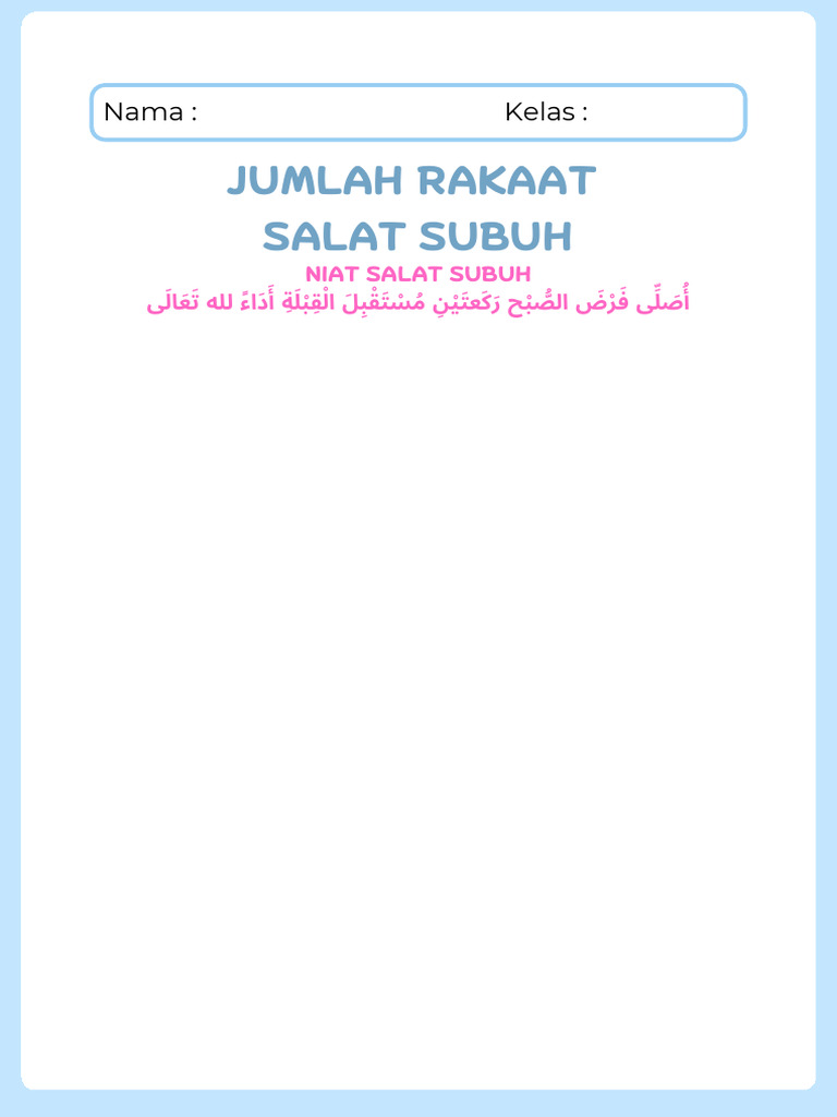 Mengenal Jumlah Rakaat Salat Lembar Kerja Biru Muda Ilustrasi Sederhana ...