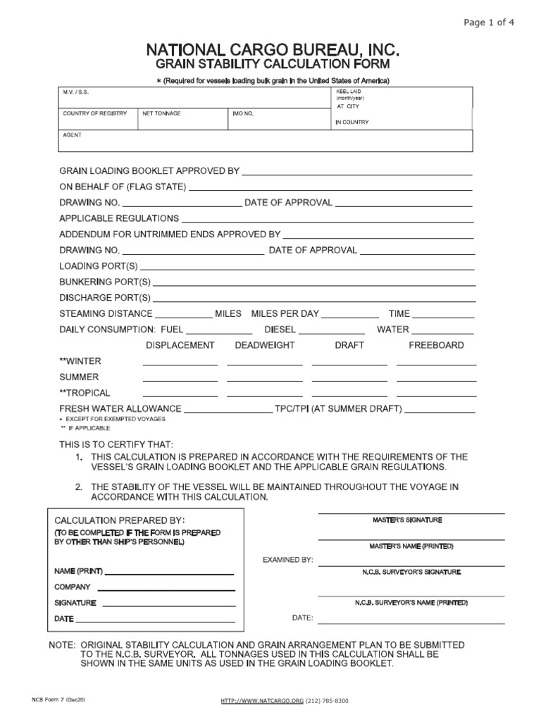 NCGB Grain Loading Form - USA | PDF