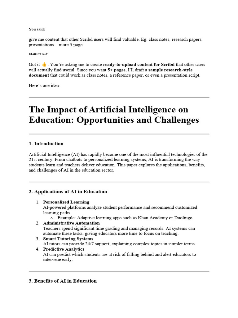 AI in Education: Benefits and Challenges | PDF | Artificial ...