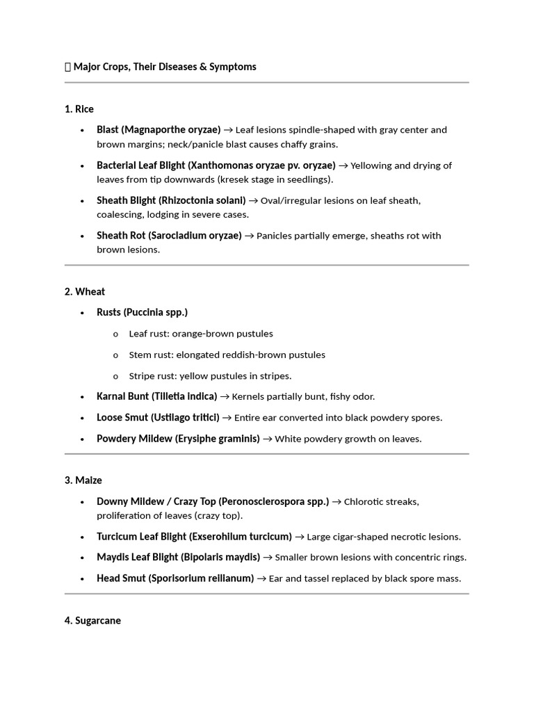 Crop Diseases and Symptoms Guide | PDF | Botany | Fungus