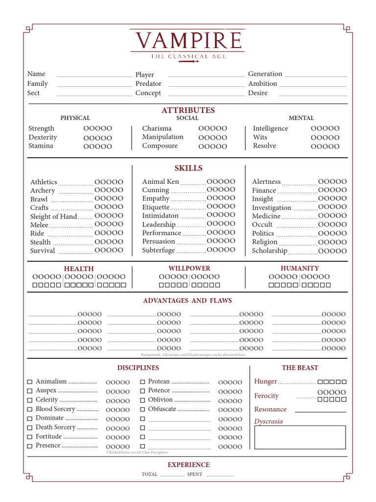 Vampire Character Attributes Guide | PDF
